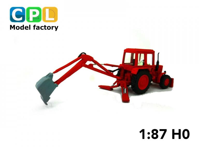 Traktorbagger MTS82 Schiebeschild – rot Arbeitsstellung Arm unten